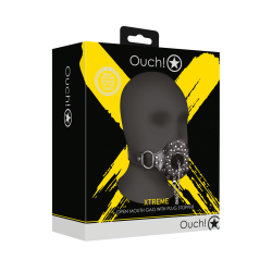 Open Mouth Gag with Plug Stopper - Black