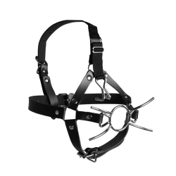 Head Harness with Spider Gag and Nose Hooks - Black