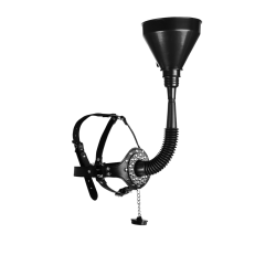 Open Mouth Gag Head Harness with Funnel - Black