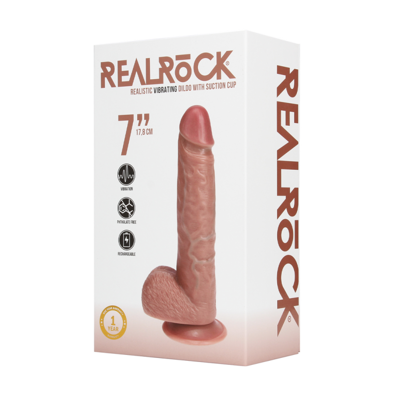 Vibrating Regular Straight Cock with Balls - 7 / 18 cm - Tan