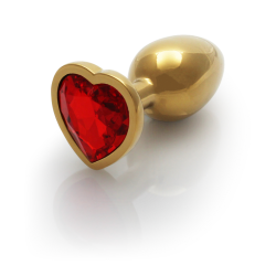 Heart Gem Butt Plug - Small - Gold/Ruby Red
