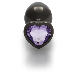 Heart Gem Butt Plug - Medium - Gunmetal/Amethyst Purple