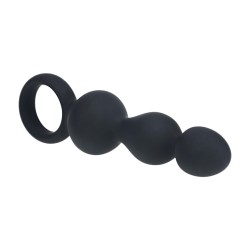 Beaded Silicone Anal Probe with Loop - Black