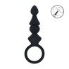 Ribbed Silicone Anal Probe with Loop - Black
