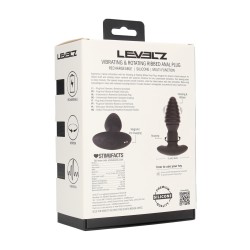 Vibrating and Rotating Ribbed Silicone Anal Plug - Black