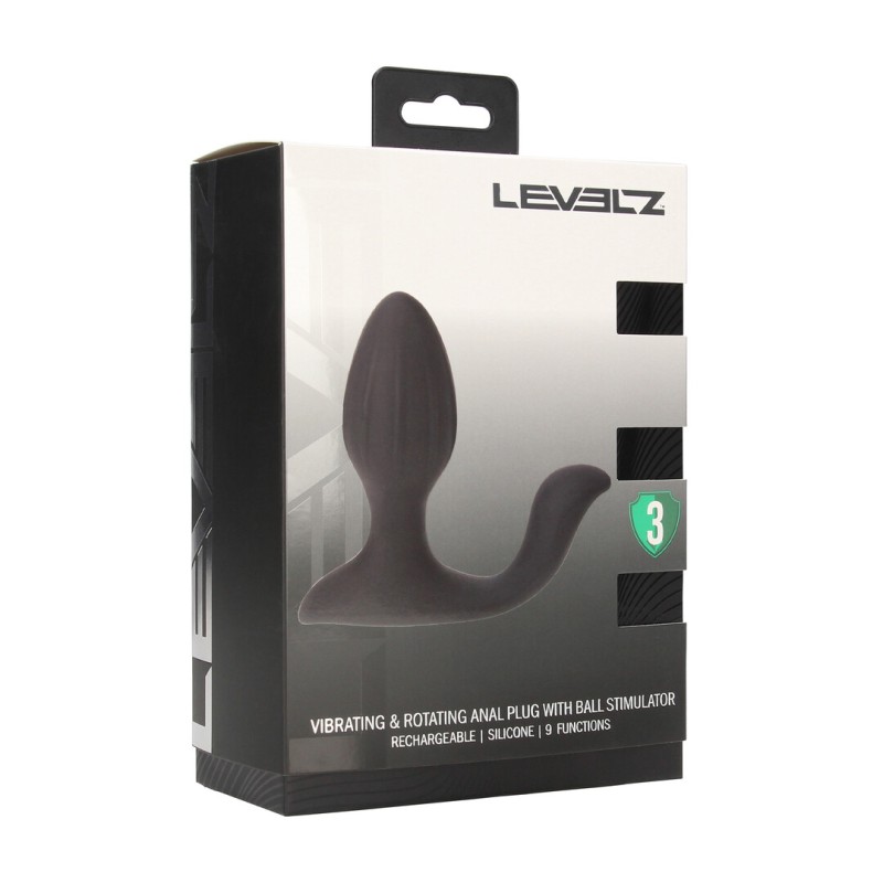 Vibrating and Rotating Silicone Anal Plug with Ball Stimulator - Black