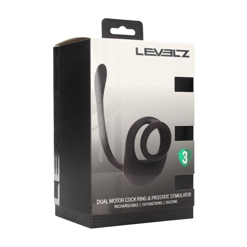 Dual Motor Silicone Cockring with Prostate Stimulator - Black