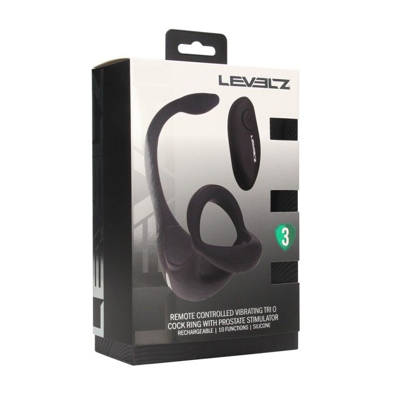 Remote Control Vibrating Silicone Tri O Cockring with Prostate Stimulator - Black