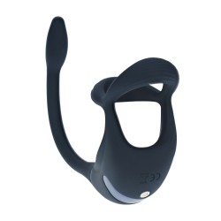 Remote Control Vibrating Silicone Tri O Cockring with Prostate Stimulator - Black