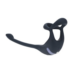 Remote Control Vibrating Silicone Tri O Cockring with Prostate Stimulator - Black