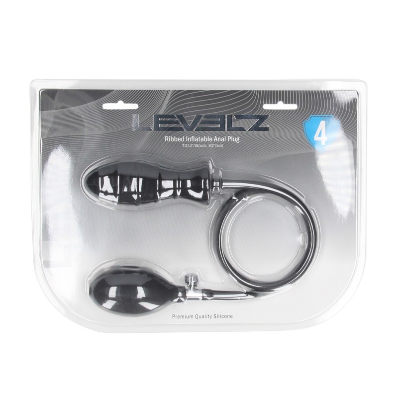Ribbed Inflatable Silicone Anal Plug - Black