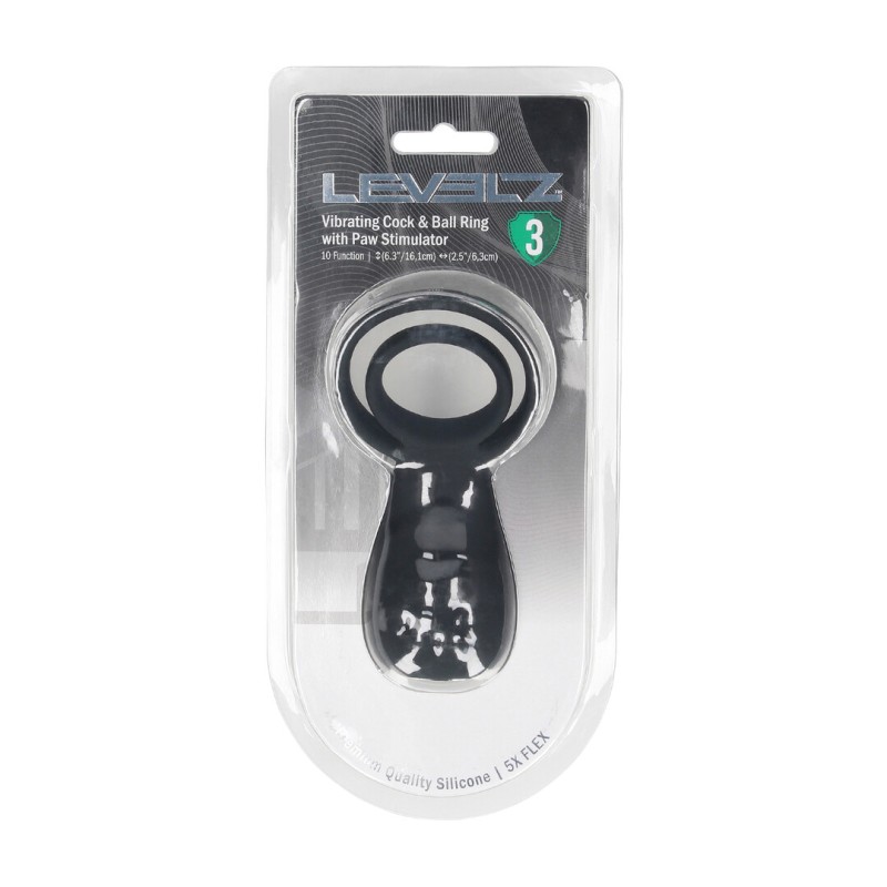 Vibrating Cock and Ball Ring with Paw Stimulator - Black