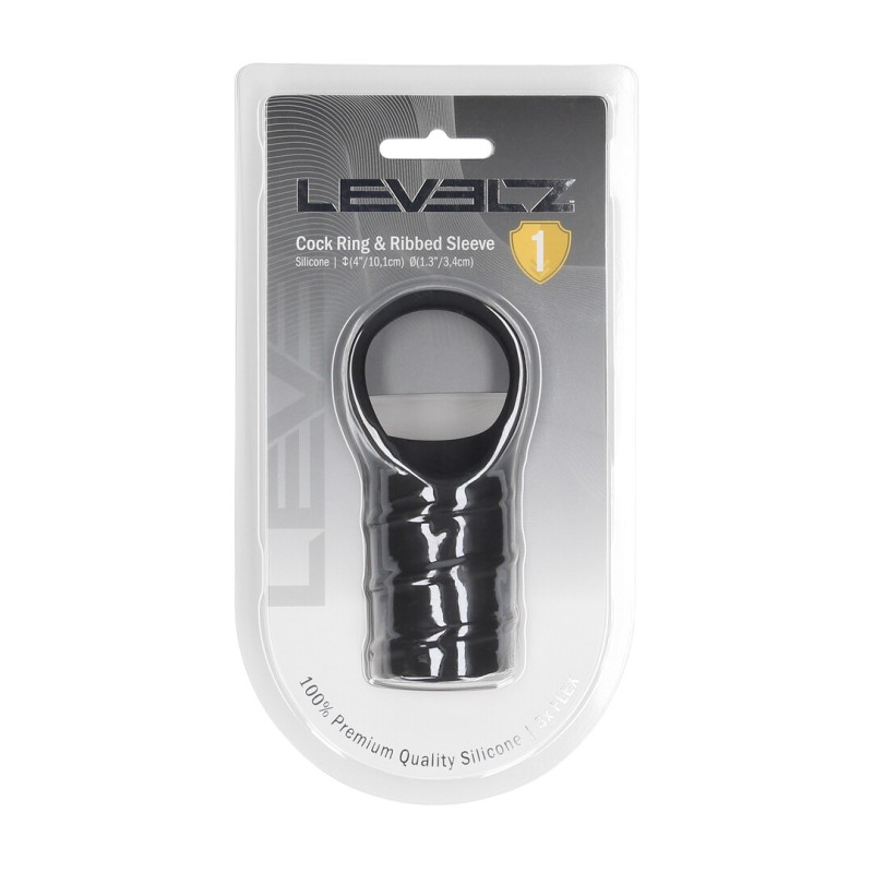 Silicone Cockring and Ribbed Sleeve - Black