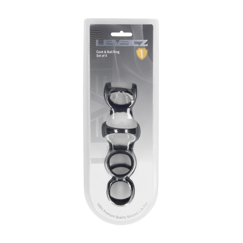 Silicone Cock and Ball Ring Set of 4 - Black