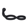 Silicone Double Cockring with Anal Stimulator - Black