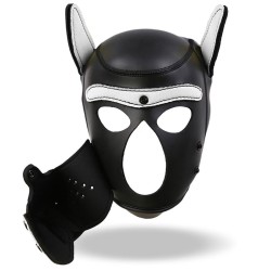 Hound Neoprene Dog Hood with Removable Muzzle White/Black One Size
