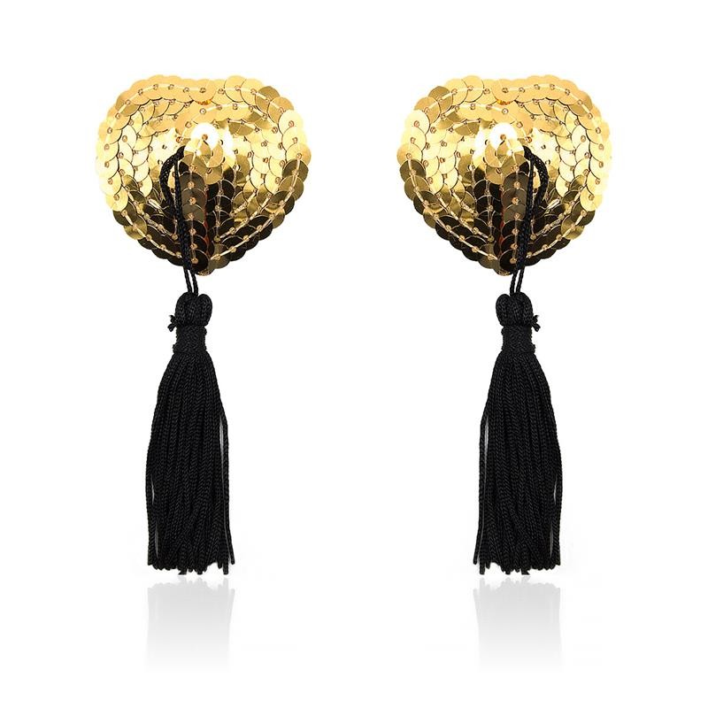 Heart Nipple Cover with Gold Sequins