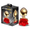 Golden Metal Anal Plug with Red Rose Base - Size M