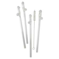 Glass Drinking Straw Willy x 4