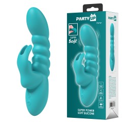 Party Up wibrator silikonowy typ króliczek ładowany usb kolor turkusowy Bryunlun