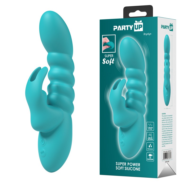 Party Up wibrator silikonowy typ króliczek ładowany usb kolor turkusowy Bryunlun