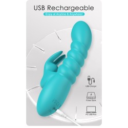 Party Up wibrator silikonowy typ króliczek ładowany usb kolor turkusowy Bryunlun