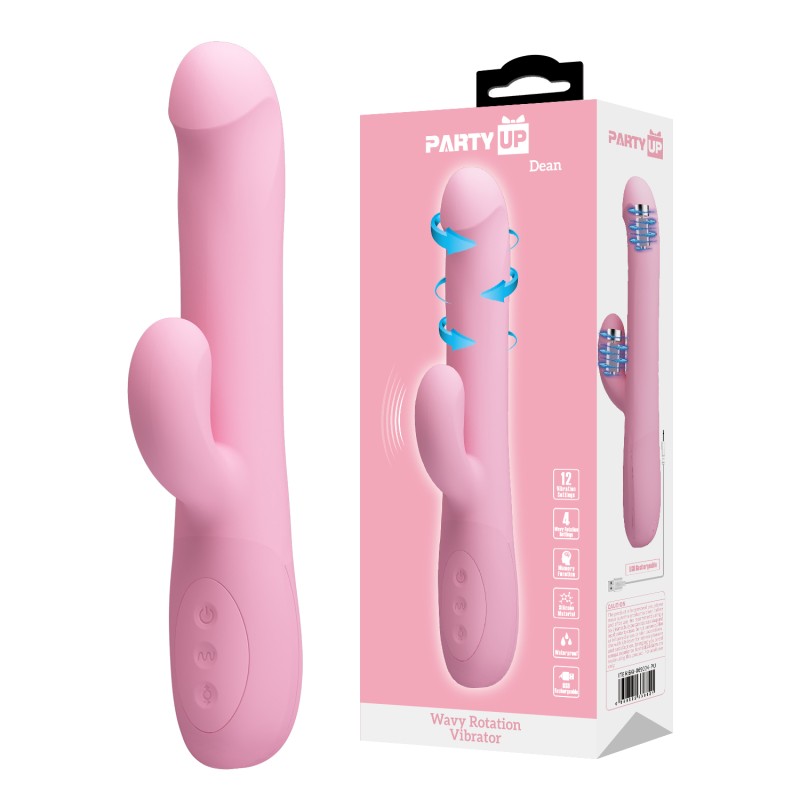 Party Up wibrator silikonowy typ króliczek ładowany usb kolor pudrowy różowy Dean