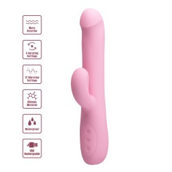 Party Up wibrator silikonowy typ króliczek ładowany usb kolor pudrowy różowy Dean