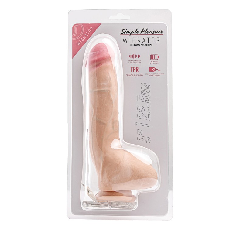 Simple Pleasure wibrator 7 trybów wibracji cyberskóra kolor cielisty 25 cm sterowany przewodowo