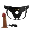 Party Up strap-on wibracje cyberkóra sterowany przewodowo kolor brązowy Nelson