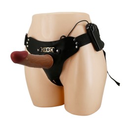 Party Up strap-on wibracje cyberkóra sterowany przewodowo kolor brązowy Nelson