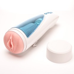Velvet Touch masturbator z wibracją rotujący plus ruch góra dół wagina cyberskóra ładowany usb biały