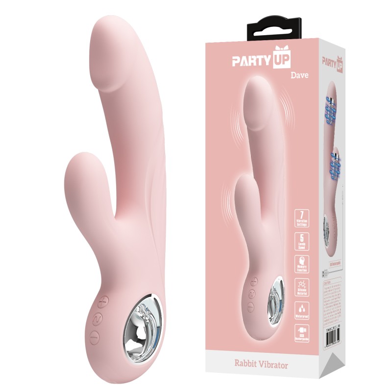 Party Up wibrator silikonowy typ króliczek ładowany usb kolor pudrowy różowy Dave