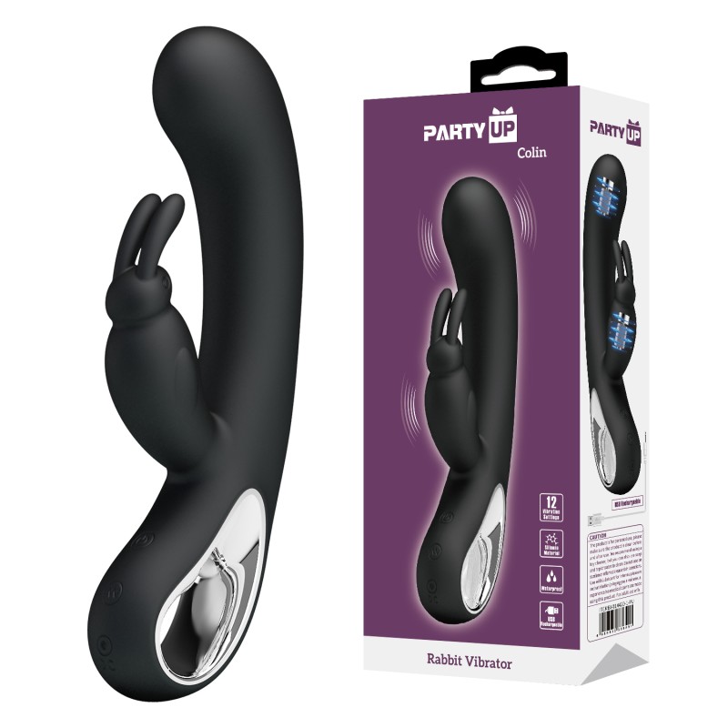Party Up wibrator silikonowy typ króliczek ładowany usb kolor czarny Colin