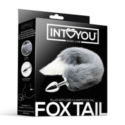 Grey and White Faux Tail with Stainless Plug