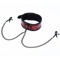 DIAMOND LINE llar with Nipple Clamps Diamond Vegan Leather