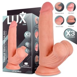 Dirk Triple Texture Dildo w/Swing Balls 10" Cl,10