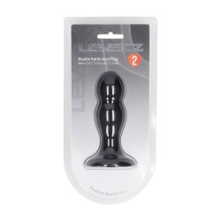 Double Rattle Liquid Silicone Anal Plug - M - Black